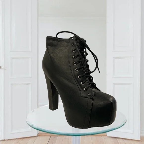 Breckelle's Lace Up Wooden Chunky High Heel Ankle Boot Bootie Size 9.5 - Picture 1 of 11